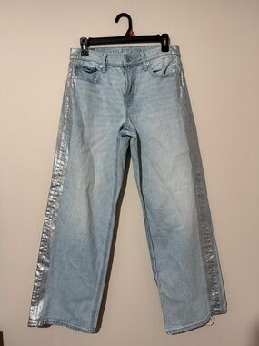 American Eagle Outfitters Light Wash Stovepipe Jeans with Silver Side Panels